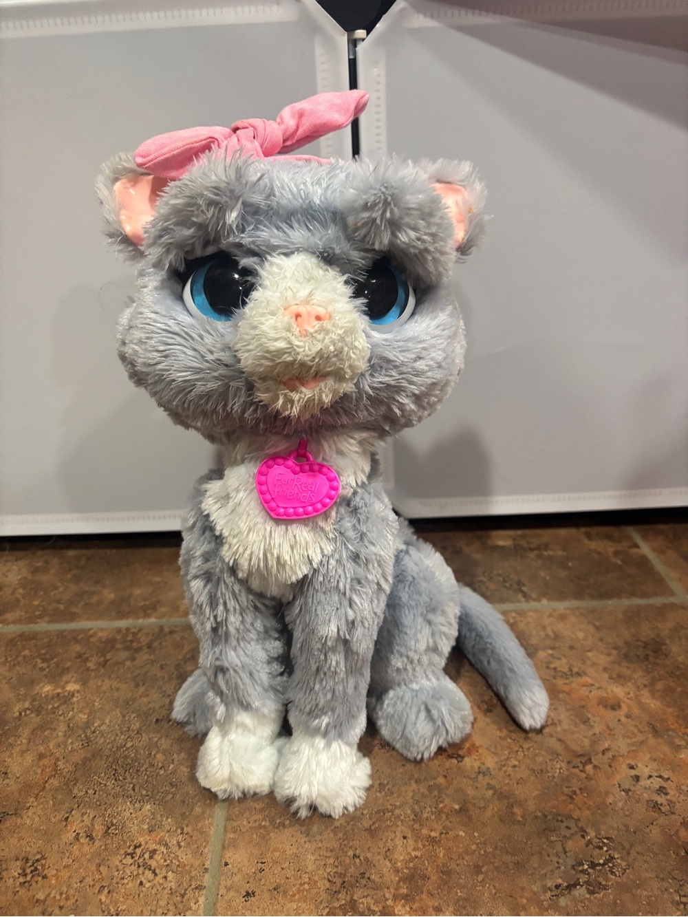 FurReal Friends “Bootsie” Plush Gray Kitten with Pink Bow and Tag